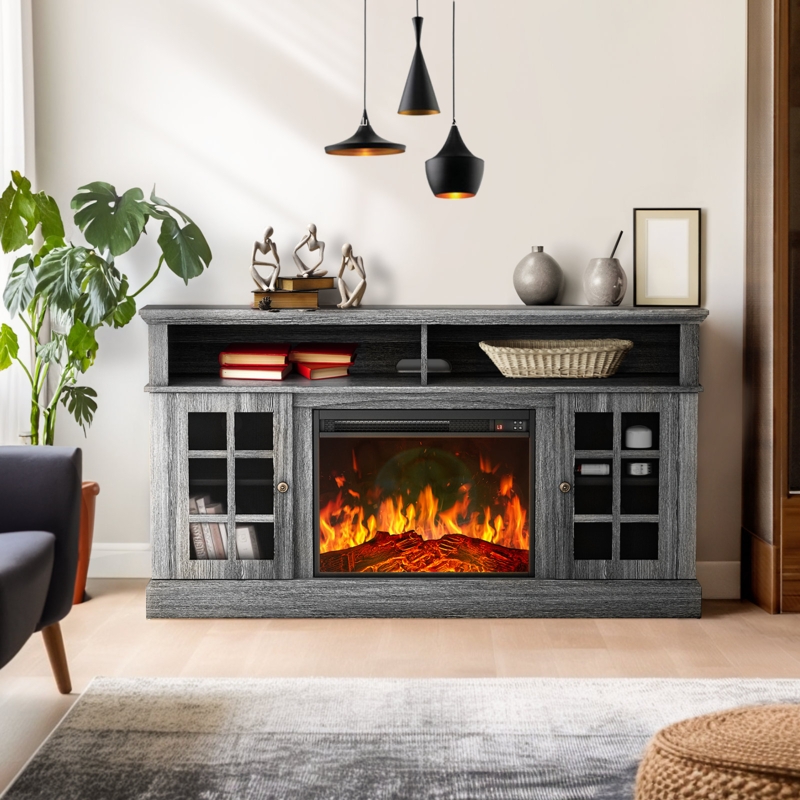 Anias 56.29'' Media Console TV Stand For TVs Up To 70" With Electric Fireplace Included