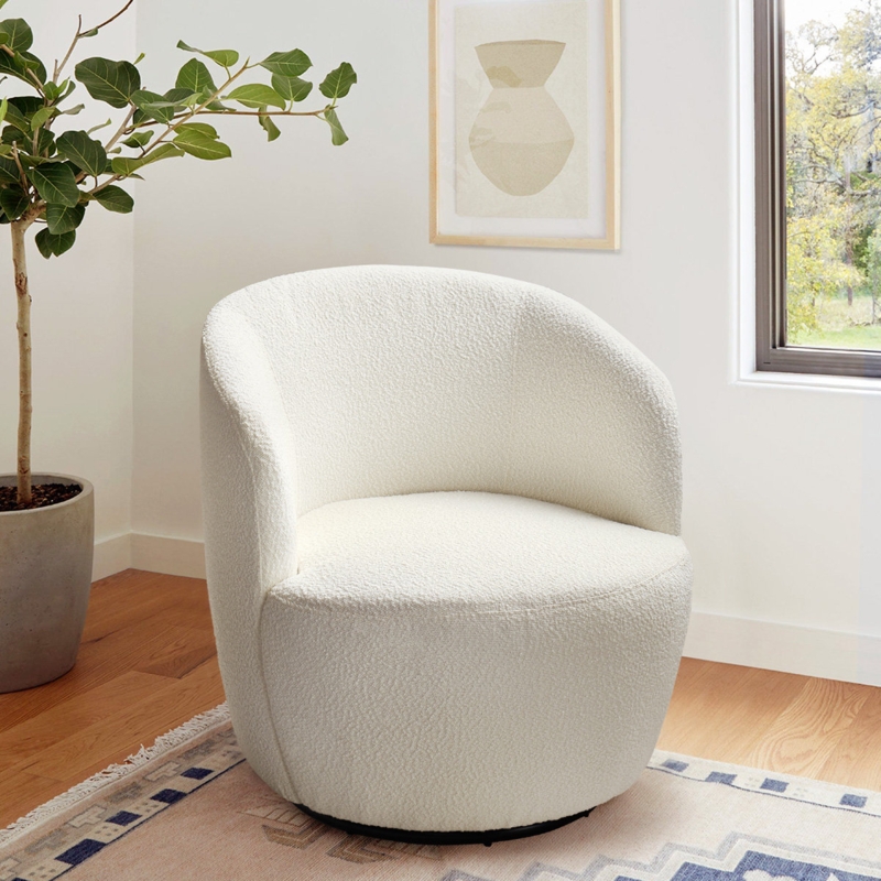 Anneros 28" Wide Boucle Swivel Barrel Chair