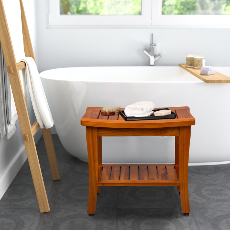 Antarious 20'' W Teak Shower Bench with Storage Shelf for Inside Shower Bathroom