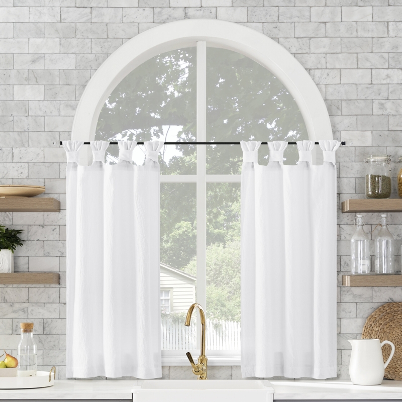Archaeo Sarro Washed Cotton Semi-Sheer Tab Top Kitchen Curtain Tier Pair