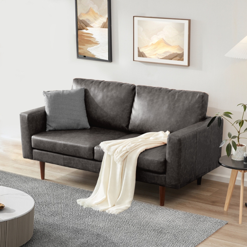 Ashvini 65" Faux leather Square Arm Loveseat with Reversible Cushions