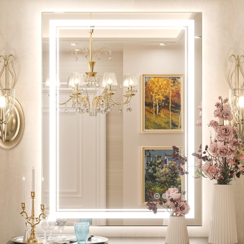 Atherton Modern Frameless Anti-Fog LED Lighted Dimmable Wall Mounted Bathroom Vanity Mirror