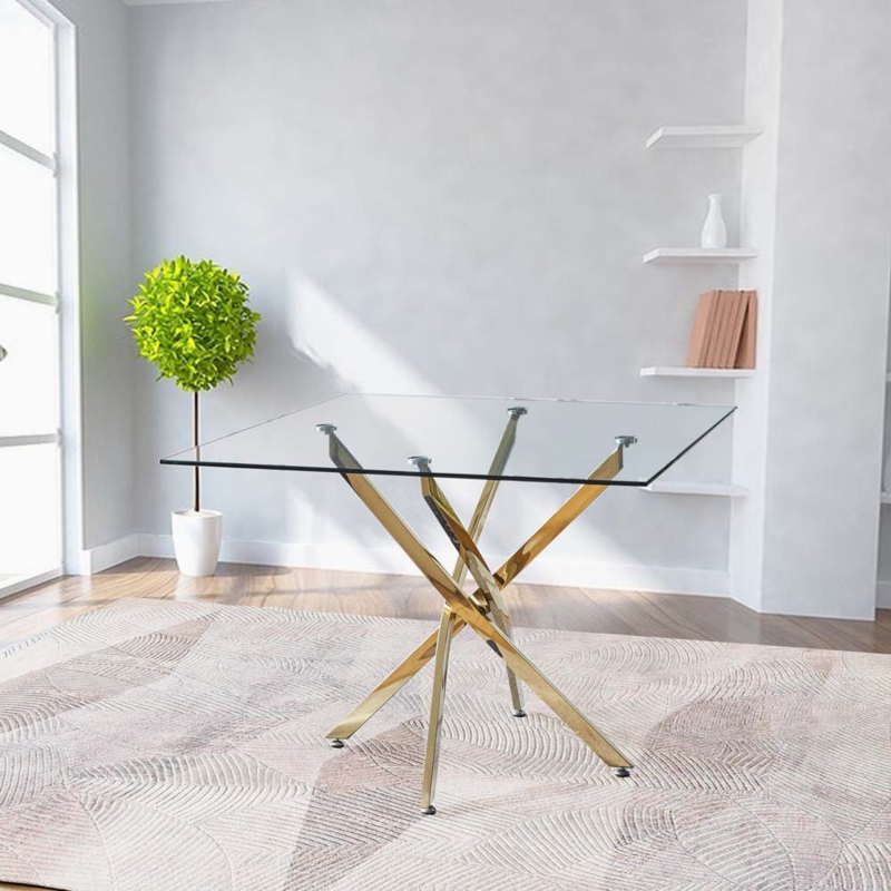 Atline Glass Top Metal Base Dining Table