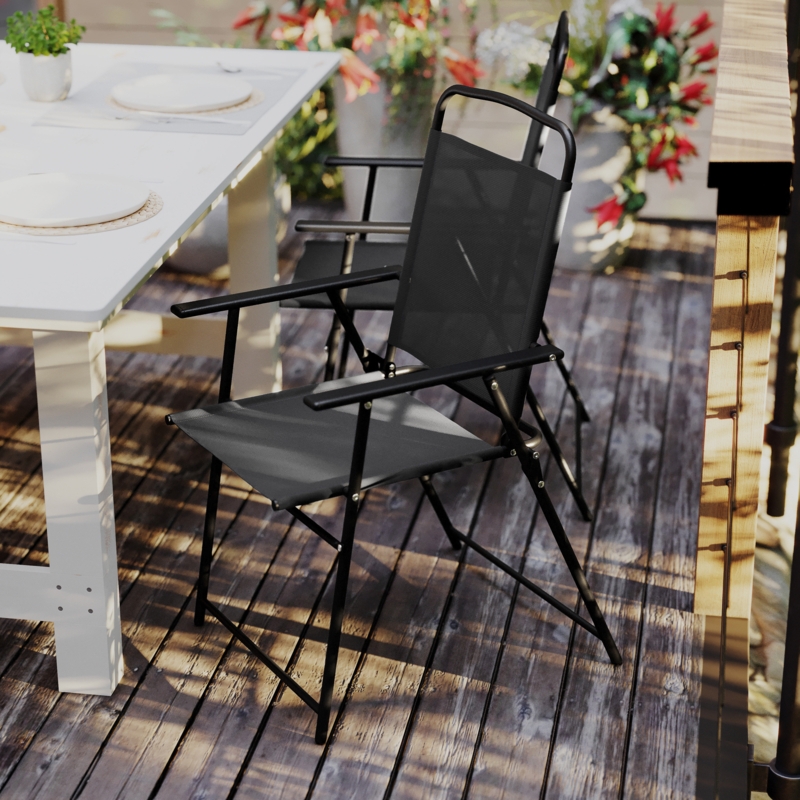 Aubreyana All-Weather Folding PVC-coated Polyester Patio Sling Chairs with Armrests