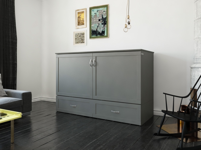 Audet Solid Wood Storage Murphy Bed with Charging Station and Mattress Included
