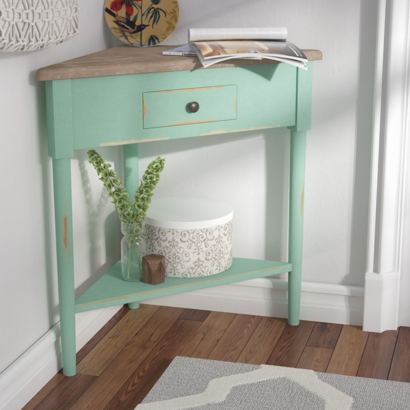 Aule Solid Wood Top Three Leg End Table with Storage