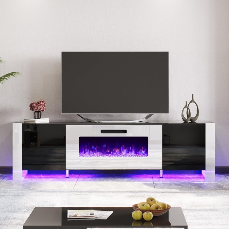Aysenur High Gloss Fireplace TV Stand with LED Lights