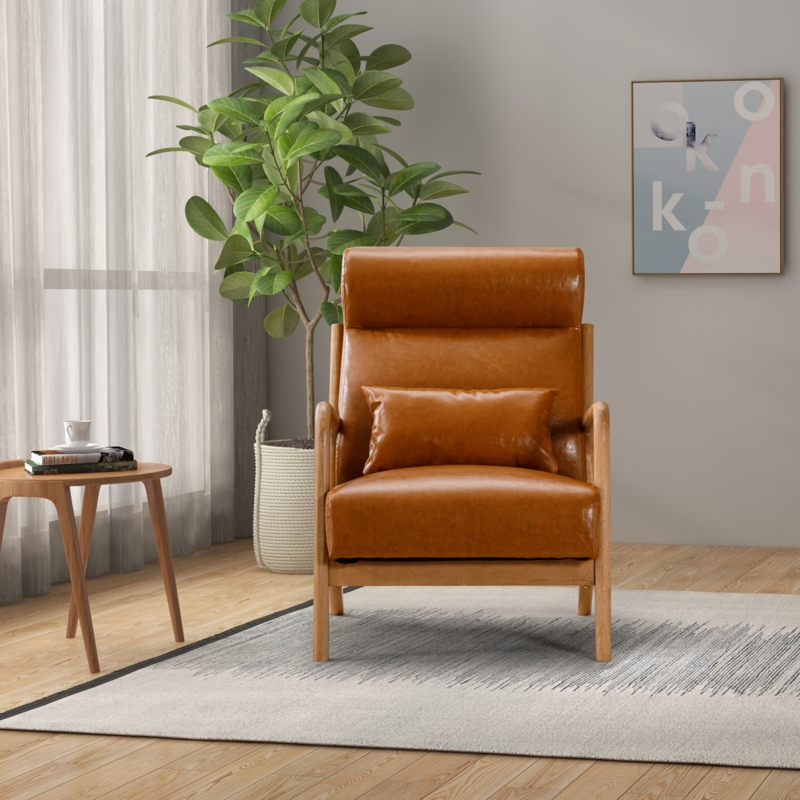 Azmi 26" Wide Vegan Leather Upholstered Accent Chair With One Pillow