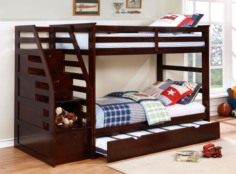 Badagliacca Twin Over Twin Solid Wood Bunk Bed with Trundle and Staircase