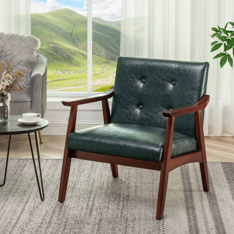 Banassak 28.5'' Wide Faux Leather Tufted Armchair With Solid Wood Frame