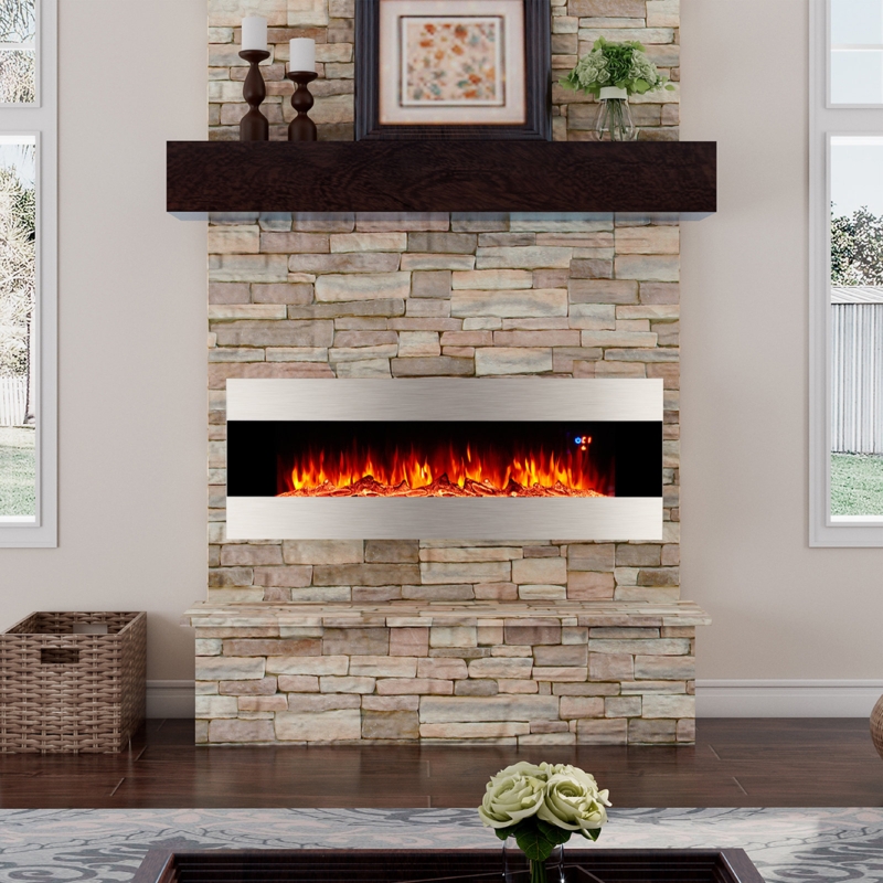 Bayboro Wall Mounted Electric Fireplace with Remote Control, Adjustable Flame Colors and Heater