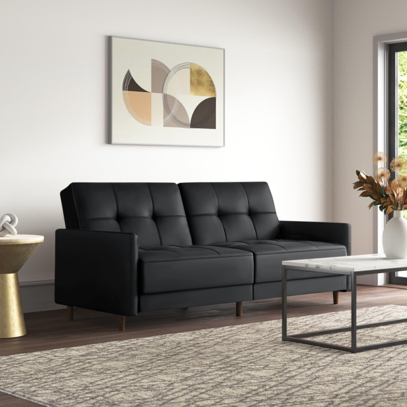 Benitez Twin 76'' Faux Leather Tufted Convertible Sofa