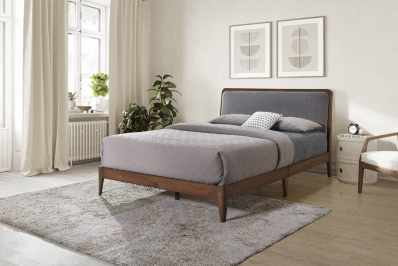 Bollen Solid Wood Platform Bed Frame, Vertical Channel Headboard, No Box Spring Needed