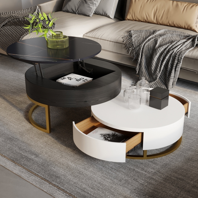 Bonapart Round Coffee Table Set with Storage, Lift-Top Coffee Tables