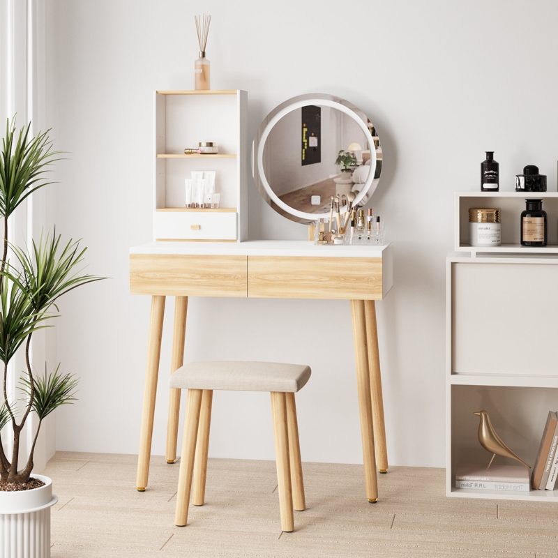 Bove Vanity Table Set with 3 Modes Adjustable Brightness Mirror and Free Make-up Organizer