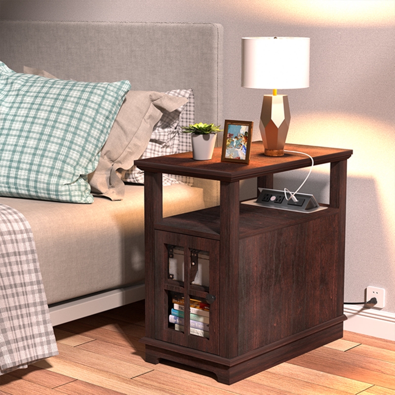 Boxley Tray Top End Table and Built-In Outlets