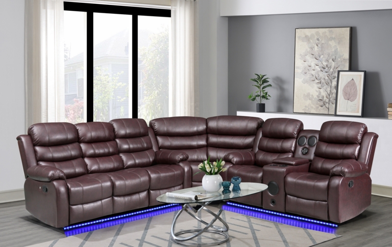 Bracyn 3 - Piece USB Vegan Leather Reclining Sectional with Sound System
