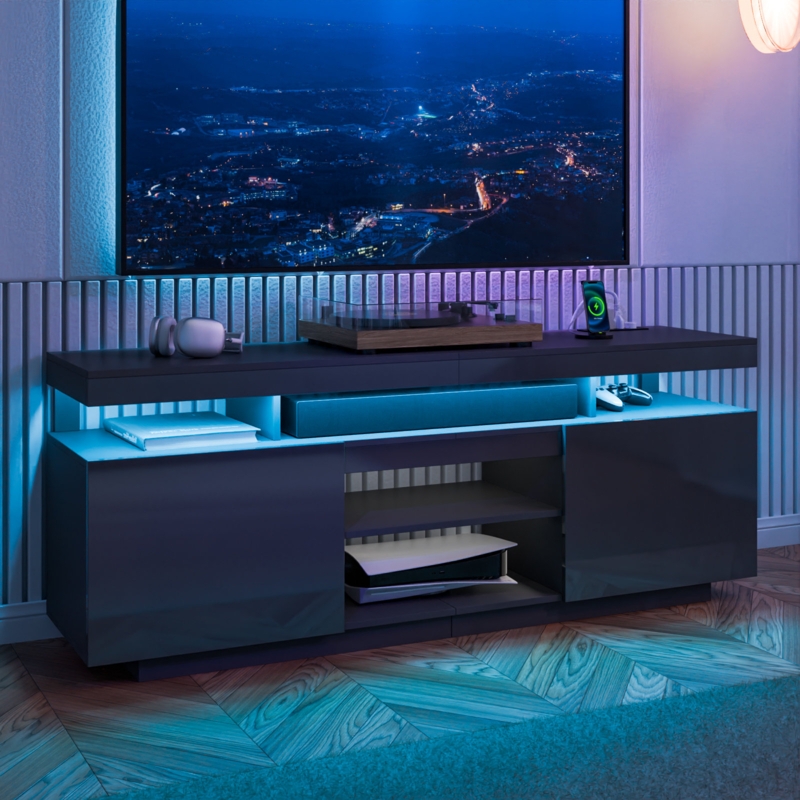 Braderick 63.78'' Media Console with RGB LED Light and Outlet, TV Stand for TVs up to 70"