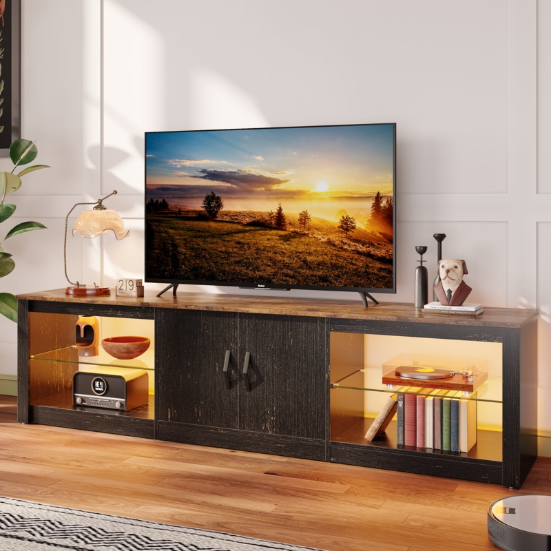 Brandenburg 70 Inch Led TV Stand for 75 Inch TV Large Entertainment Center Gaming with Adjustable Glass Shelves