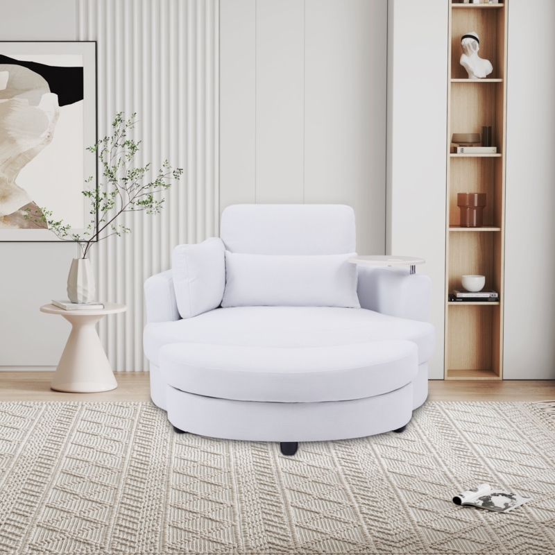 Brendis Upholstered Swivel Barrel Chair with Ottoman