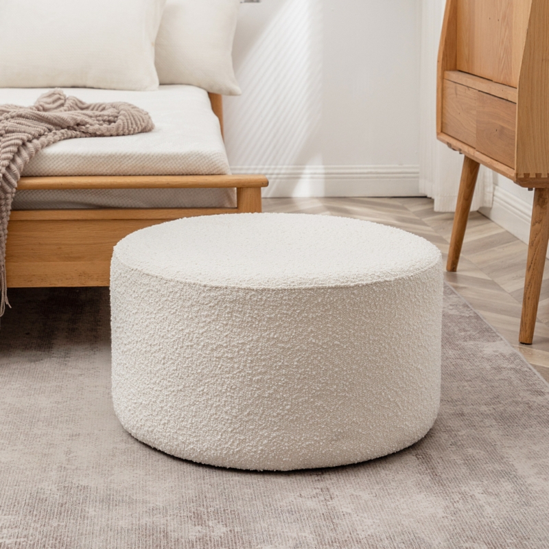Brichelle 24'' Wide Round Boucle Upholstered Ottoman