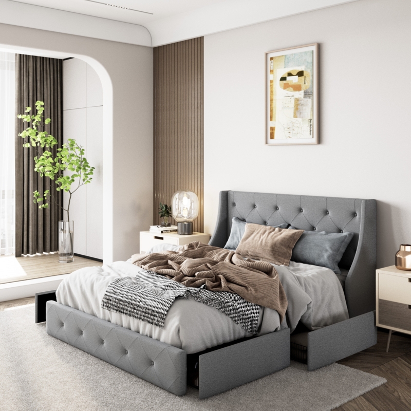Brij Upholstered Wingback Storage Bed
