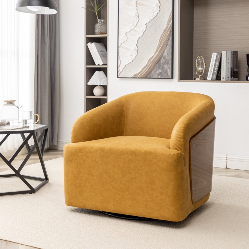 Broderic Leather Swivel Barrel Chair