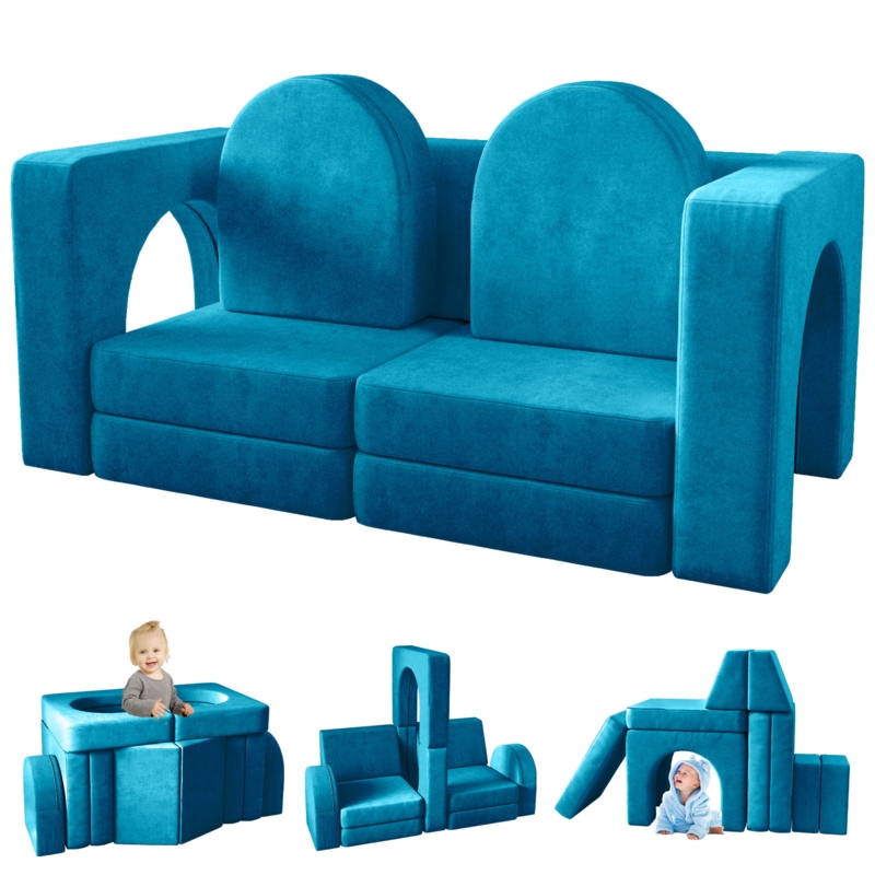 Camborne Kids Couch 10PCS, Modular Kids Couch for Playroom Bedroom, 10 in 1 Multifunctional Couch