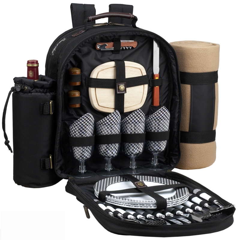 Canvas Picnic Backpack , Service for 4