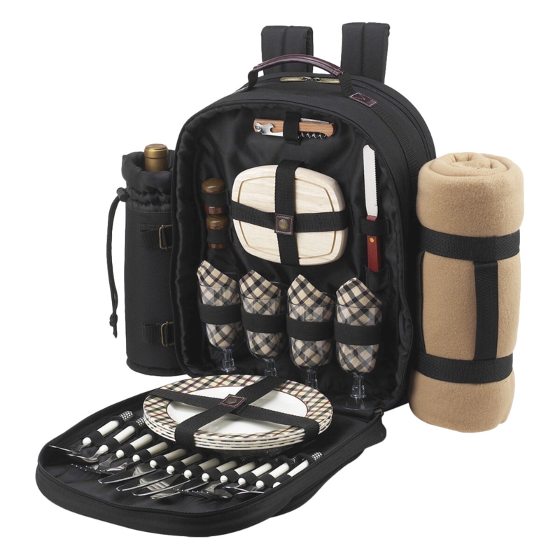 Canvas Picnic Backpack , Service for 4