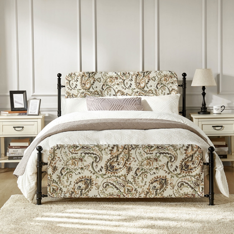 Carlyon 62" W Metal Four Poster Bed with Washable Slipcover and Adjustable Headboard