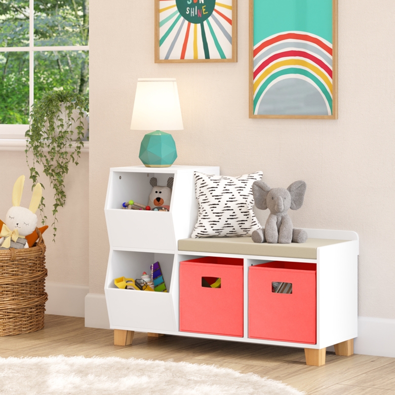 Catch-All Kids Multi-Cubby Storage Bench - White