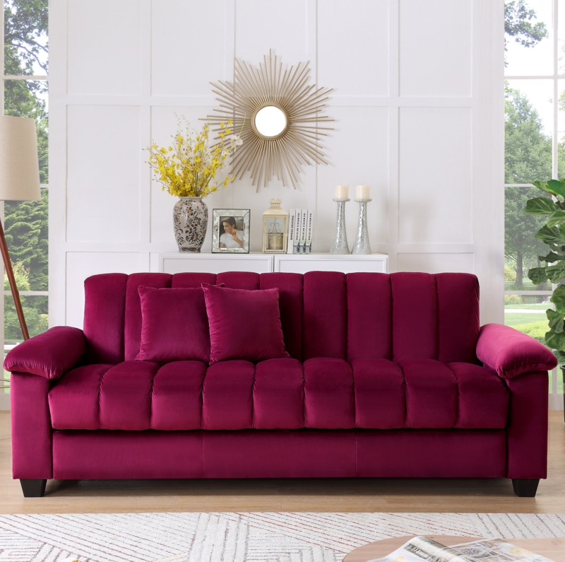 Cesella 83" Velvet Pillow Top Arm Convertible Sofa Bed with Storage