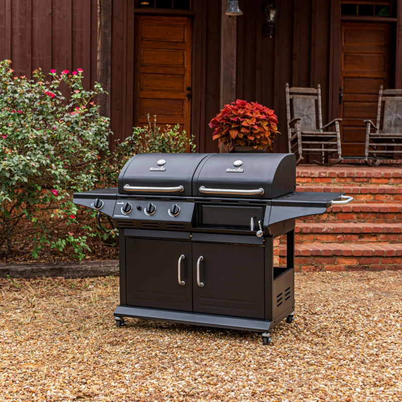 Charbroil 3-Burner Gas and Charcoal Combo Grill Cabinet with Side Burner