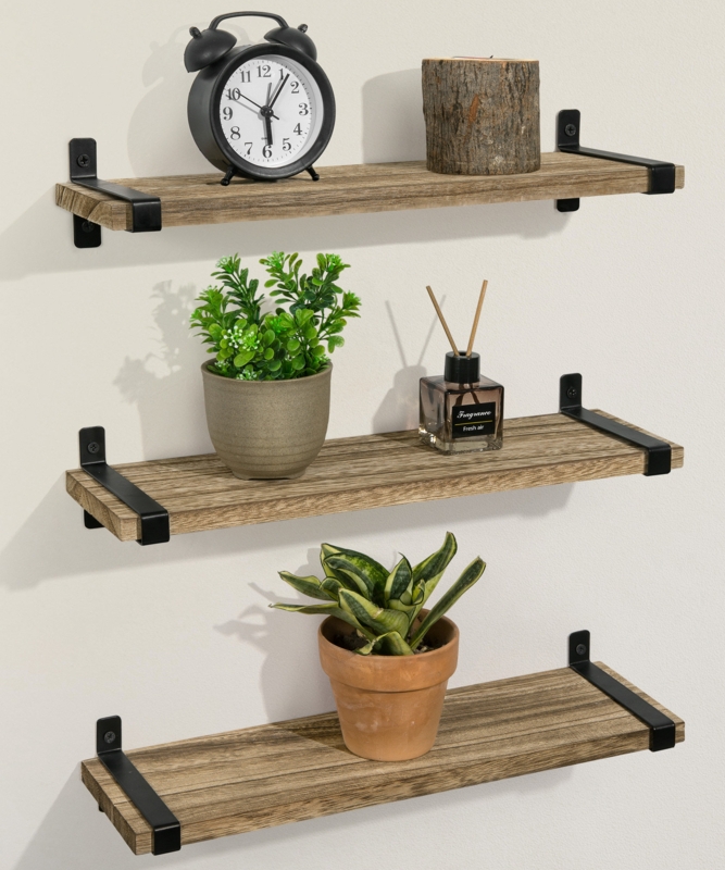 Charece Rustic Floating Shelves Mounted 3pcs