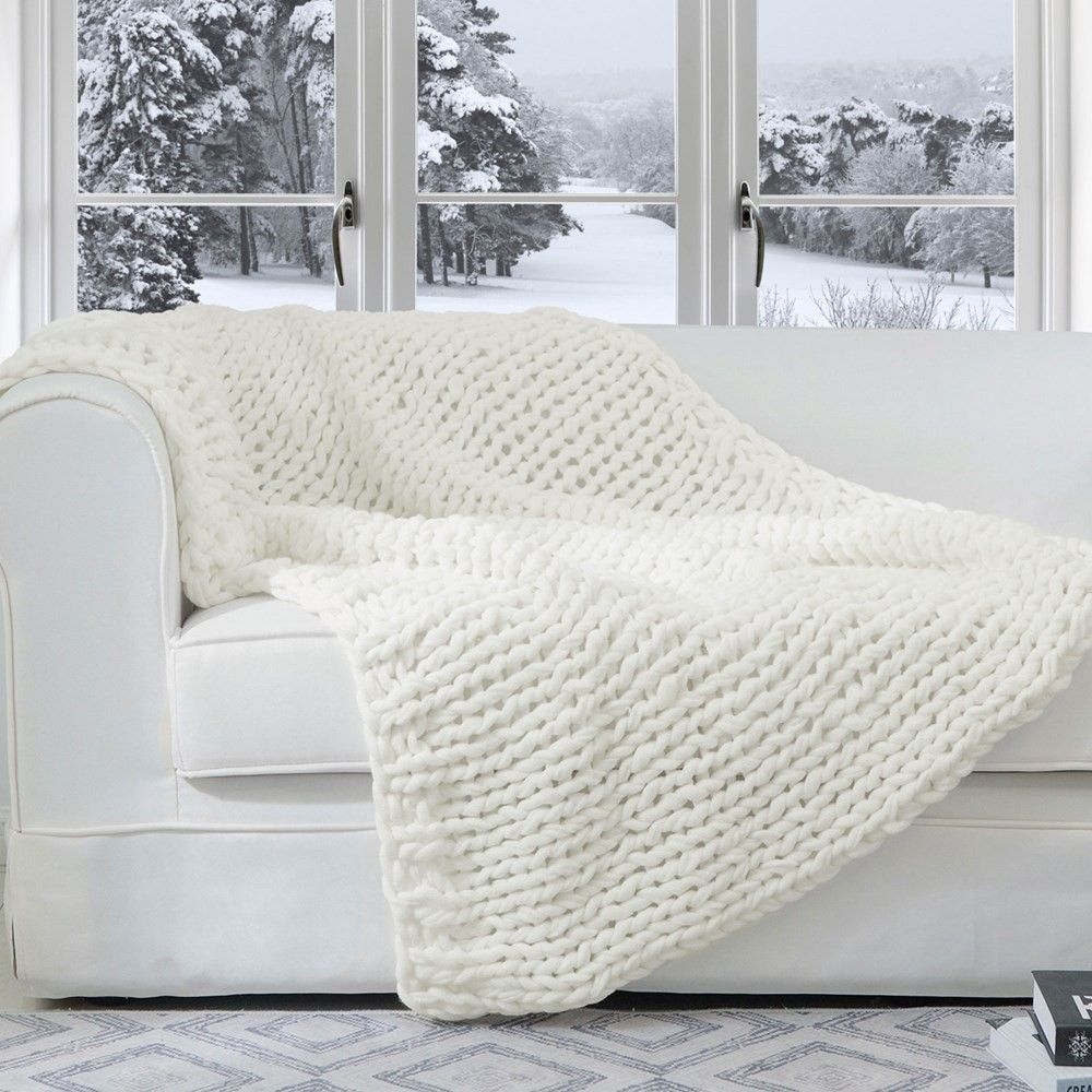 Cheer Collection Chunky Cable Knit Throw Blanket - 50" x 60" (Off White)