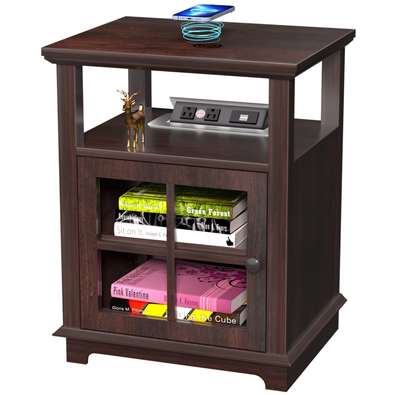 Cherelyn 24" Tall End Table with Storage and Built-In Outlets