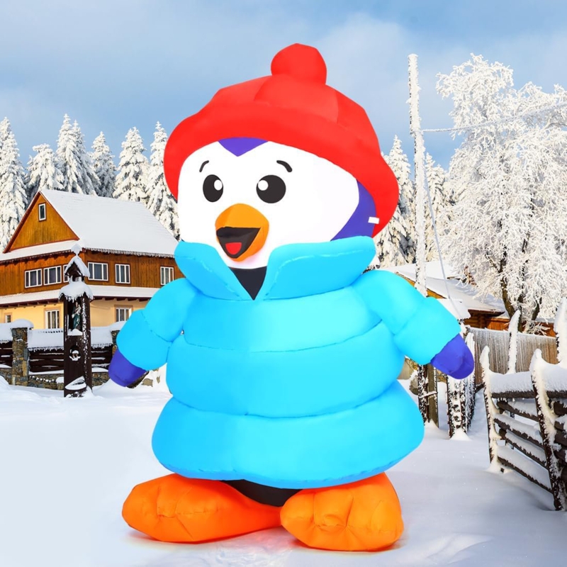 Christmas Inflatable 6 FT Inflatable Christmas Penguin Wearing Clothes with Red Hat