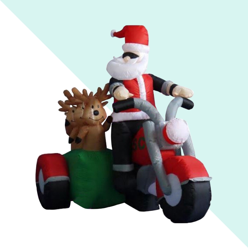 Christmas Santa Claus Driving Motorcycle with 3 Reindeer Decoration Inflatable