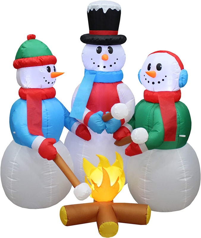 Christmas Snowmen Campfire Roasting Marshmallows Yard Inflatable