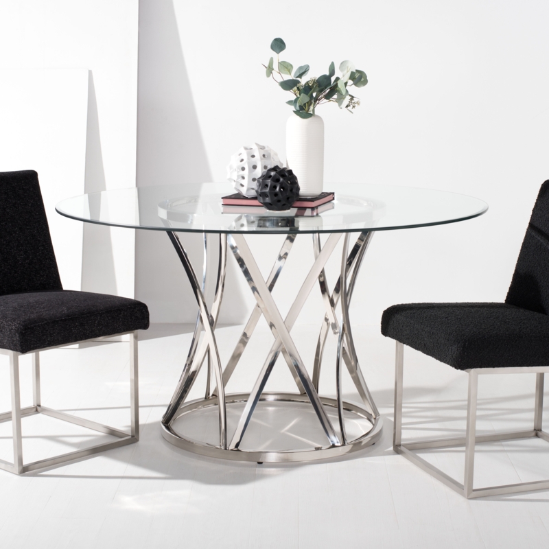 Cokley Round Glass Top Metal Base Dining Table