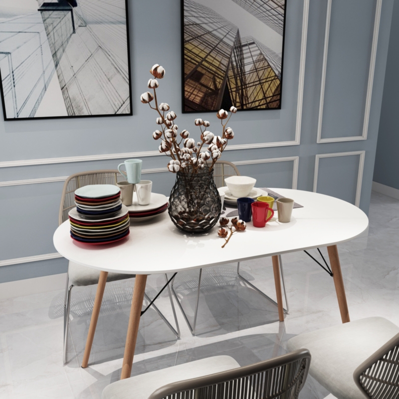 Conerly Oval 27.6" Dining Table Mid-century Kitchen Table with Wood Tube Oval top for Home Office