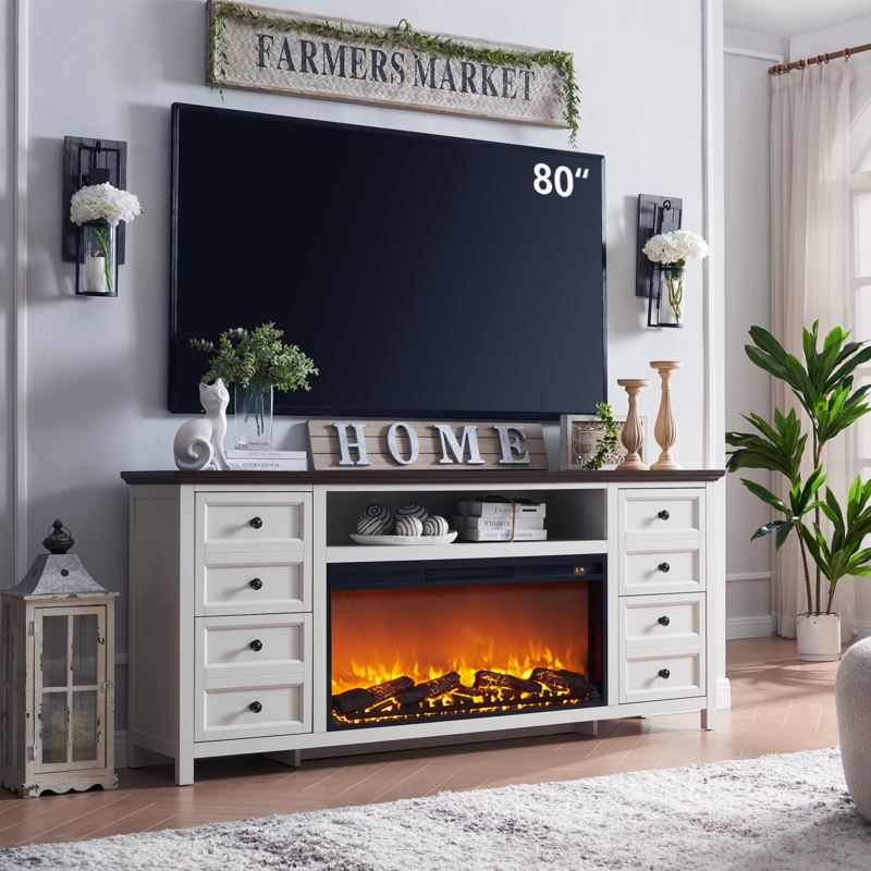Conogher TV Stand for TVs up to 80" with Electric Fireplace Included