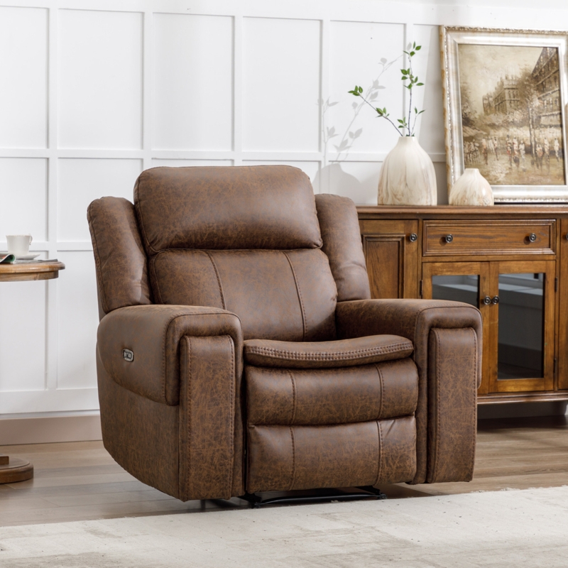 Corolyn 43" Wide Leather Dual Motor Recliner Chair Adjustable Headrest Cup Holder
