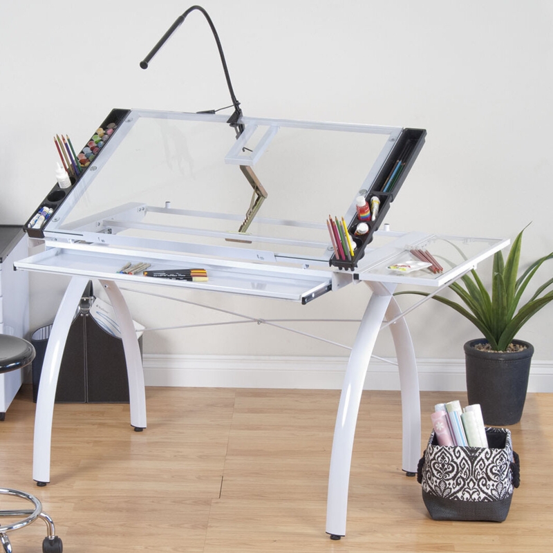 Courson Glass Top Metal Base Drafting Table