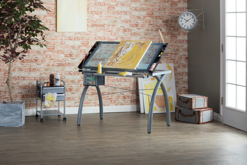 Courson Glass Top Metal Base Drafting Table