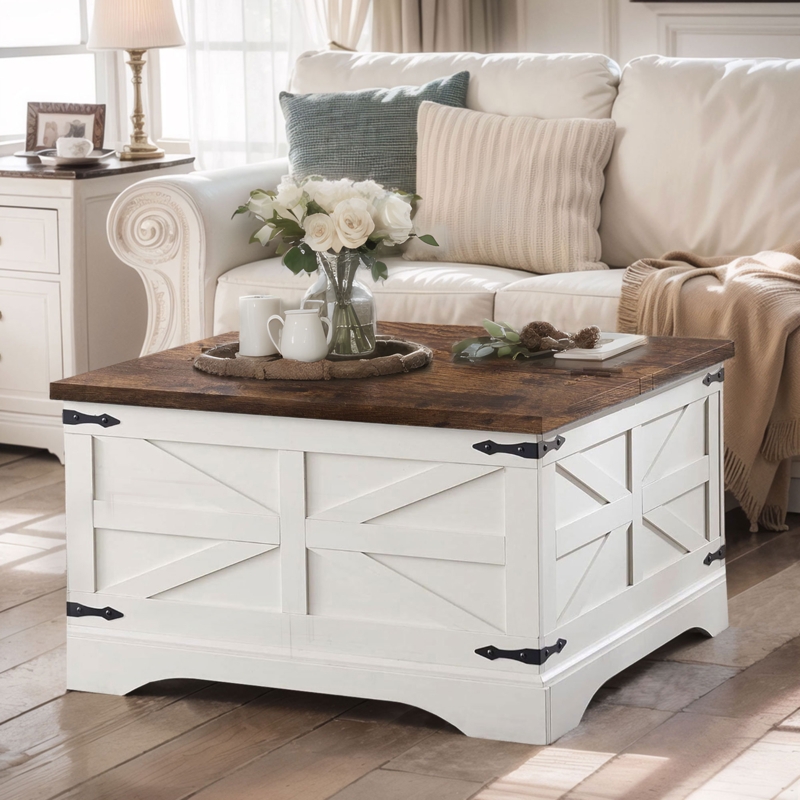 Dahlquist Farmhouse Square Storage Coffee Table with Hinged Lift Top