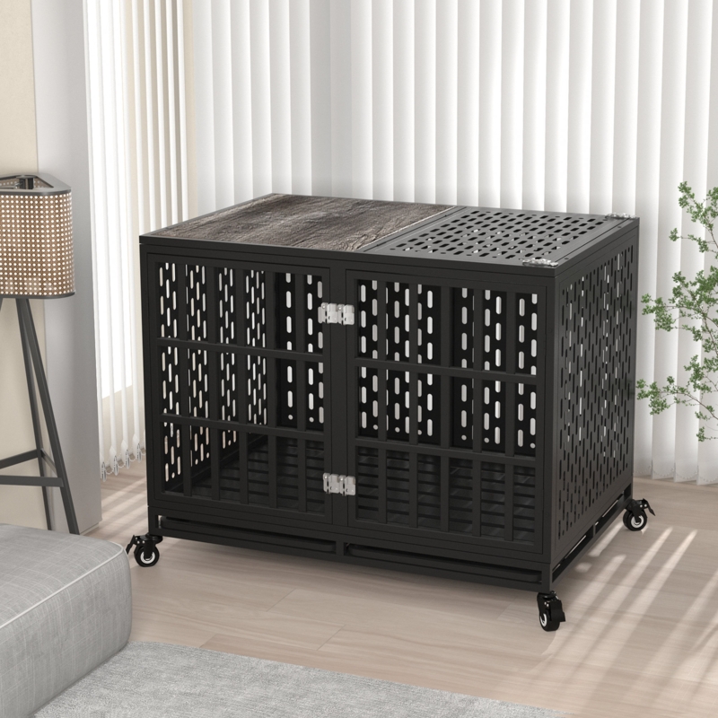 Darrek Heavy Duty Dog Crate, Kennel for High Anxiety Dogs, Indestructible Pet Cage Indoor