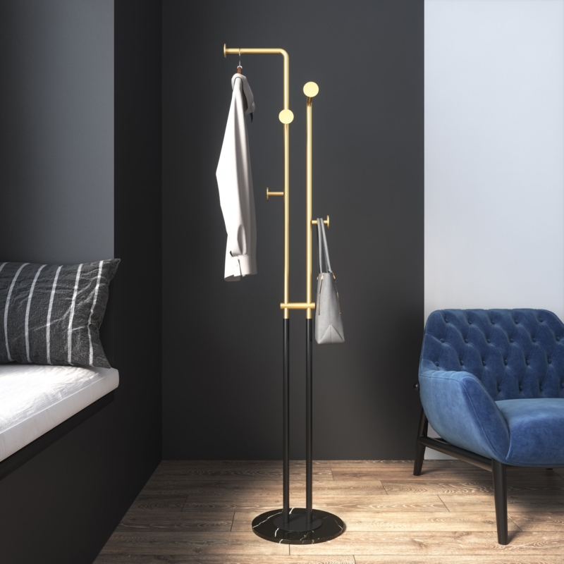 Darrias 5 - Hook Freestanding Coat Rack in Gold/Silver with Marble Base, Art Design Easy Assembly