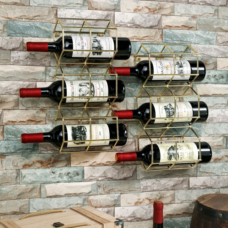 Davanee 6 Bottle Wall Mounted Wine Bottle Rack in Brass